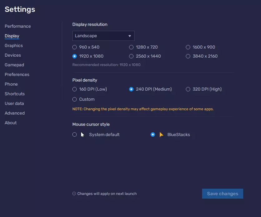 bluestack settings page two