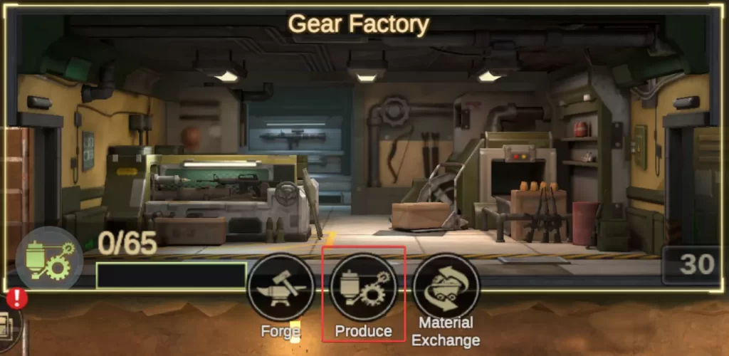 Gear Factory - Produce button location